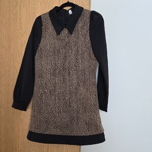 Elegant Long Sleeve Black and Brown Dress